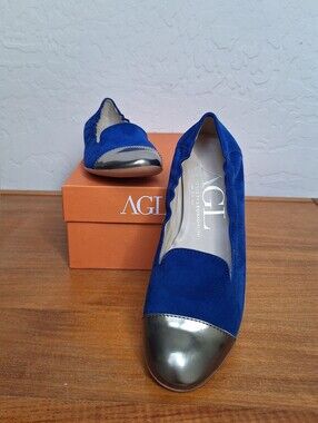 AGL Blue Suede Loafers Smoking Flats Cap Toe Royal Sapphire Jewel Women 36.5 NWT